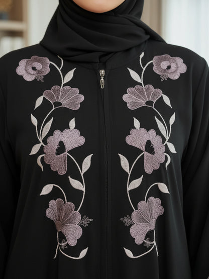 Black Nida Abaya with Floral Embroidery