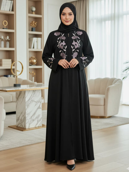Black Nida Abaya with Floral Embroidery