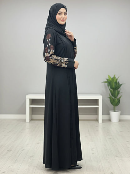 Black Nida Abaya Elegent Embroidery on Sleeves