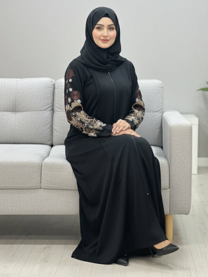 Black Nida Abaya Elegent Embroidery on Sleeves