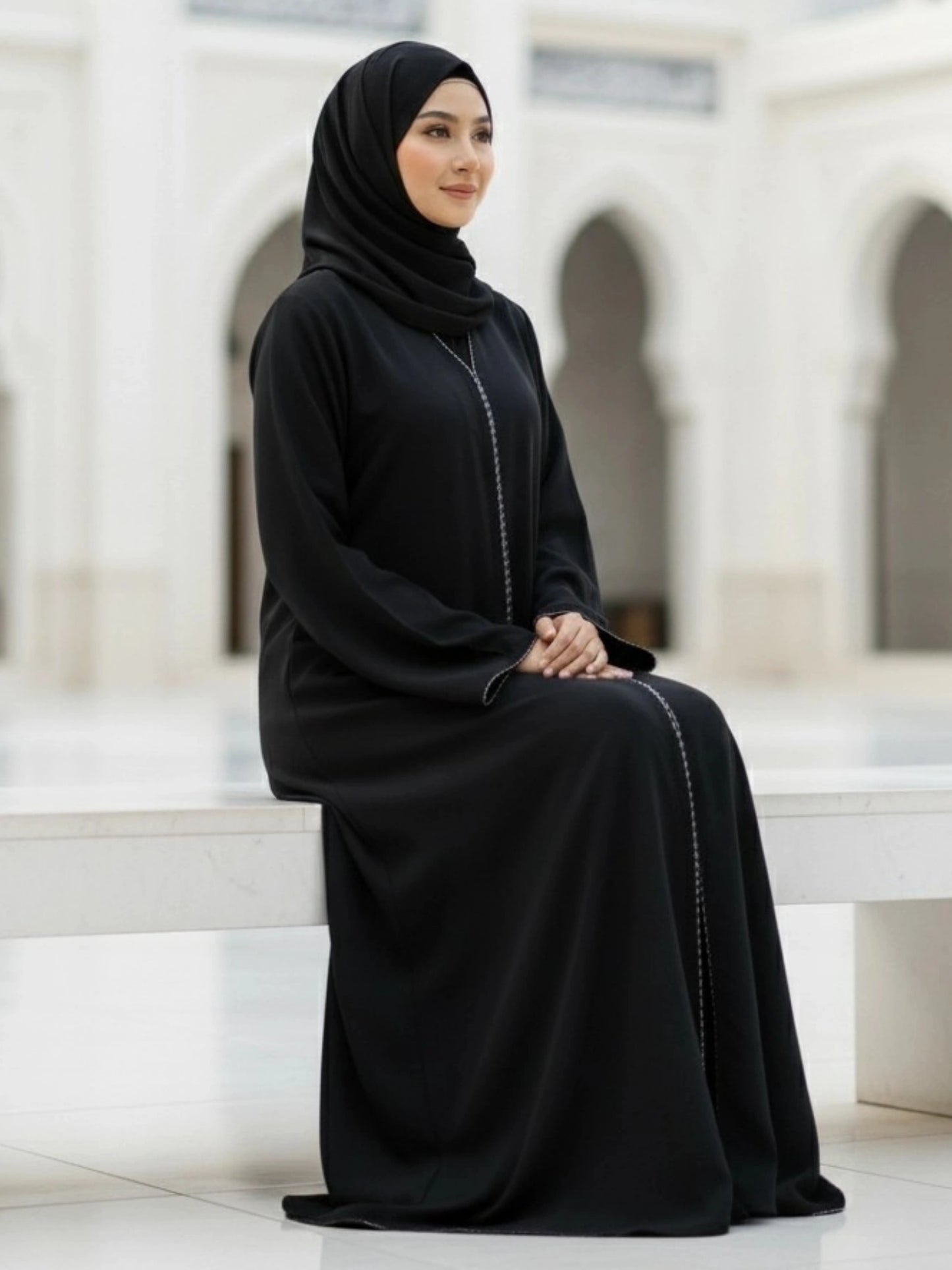 Imported Nida Abaya with Dubai Lace - Front Closed