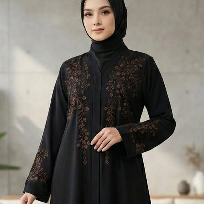 Imported Nida Balck Abaya with thread embroidery