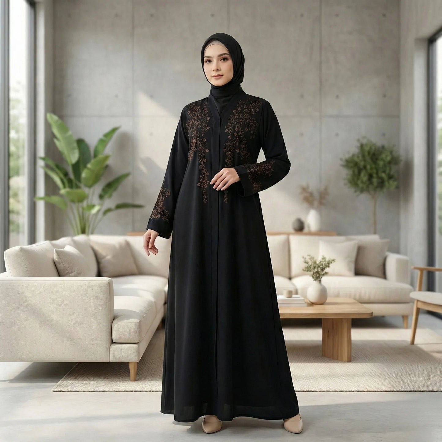 Imported Nida Balck Abaya with thread embroidery