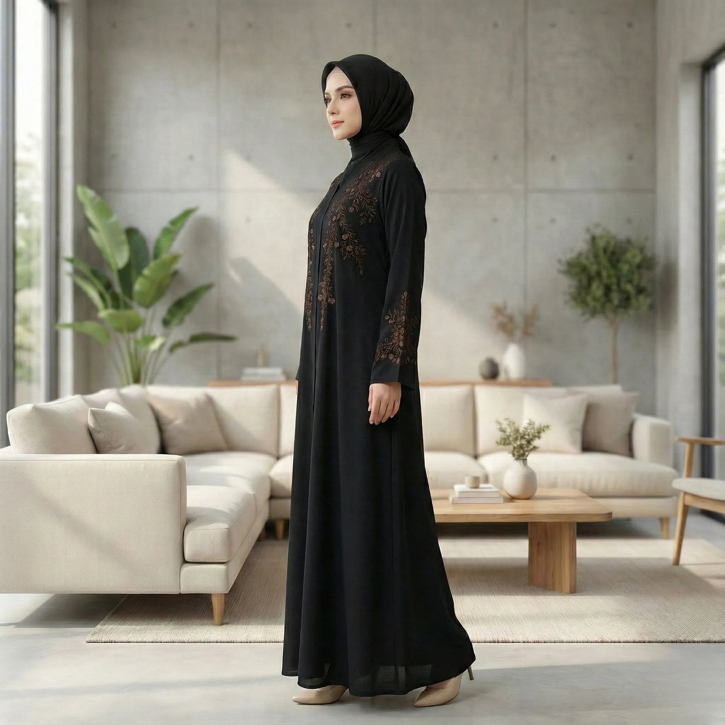 Imported Nida Balck Abaya with thread embroidery