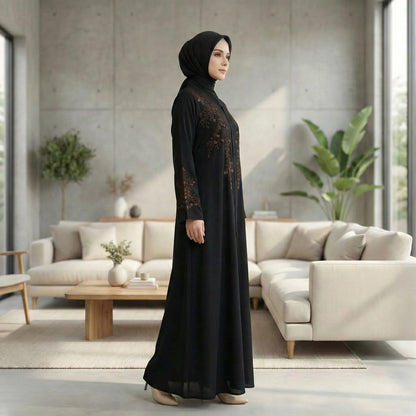 Imported Nida Balck Abaya with thread embroidery