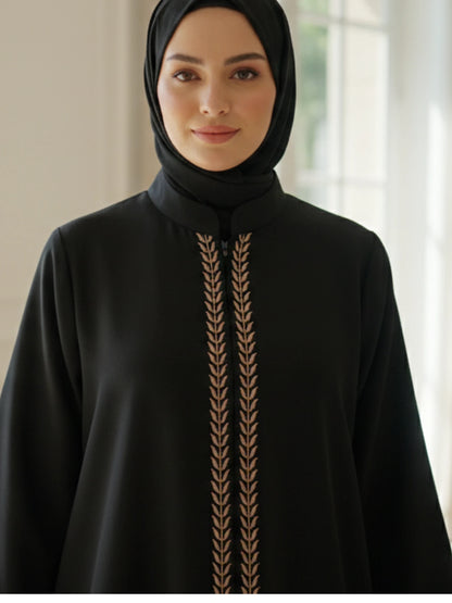 Black Abaya with Golden Embroidery