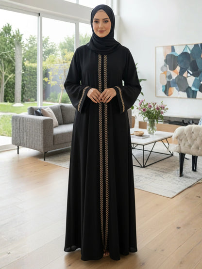 Black Abaya with Golden Embroidery