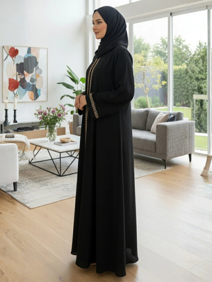 Black Abaya with Golden Embroidery