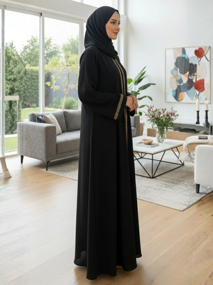 Black Abaya with Golden Embroidery