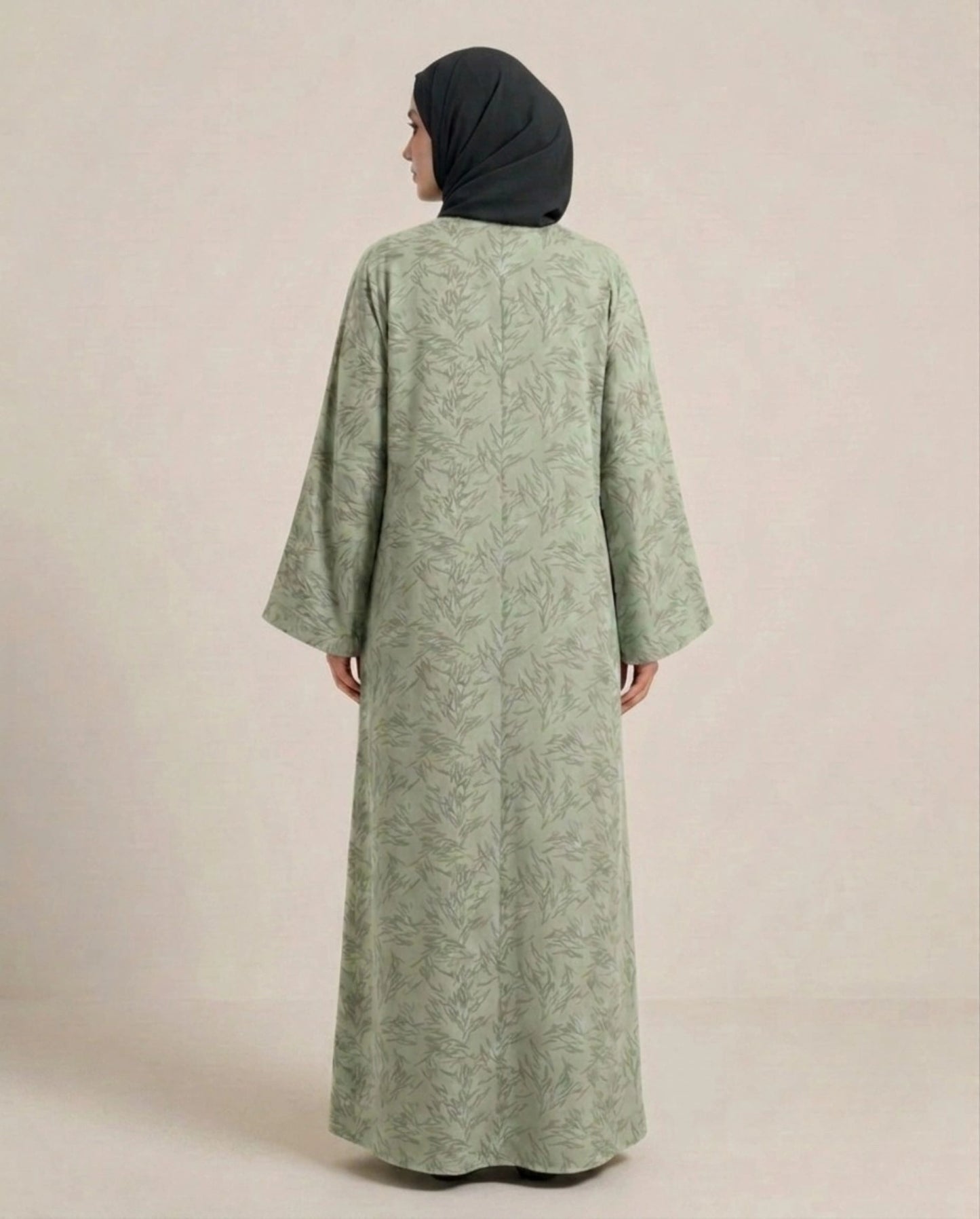 Imported Majestic Printed Green Abaya - Front Open