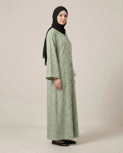 Imported Majestic Printed Green Abaya - Front Open