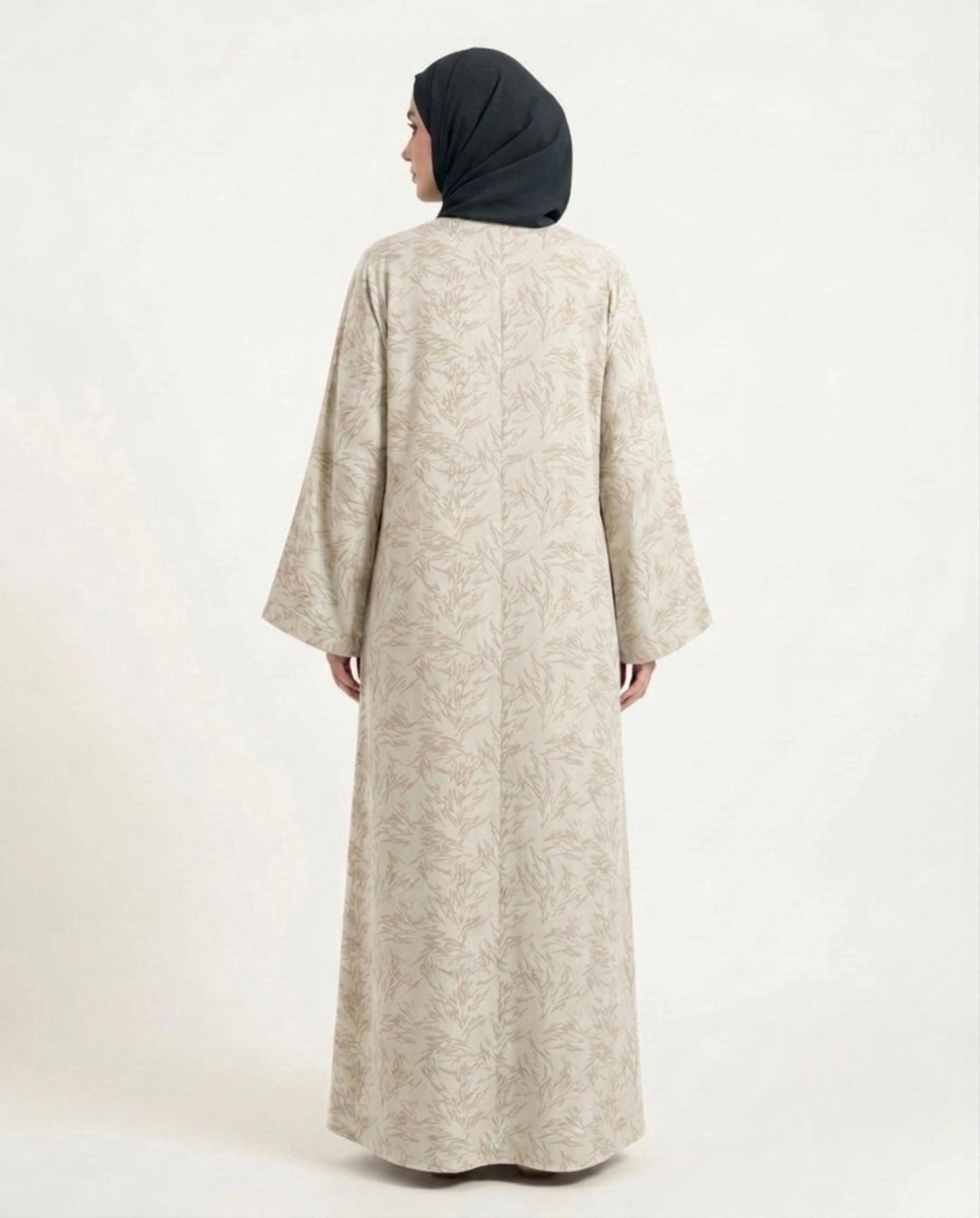 Imported Majestic Printed Off White  Abaya - Front Open