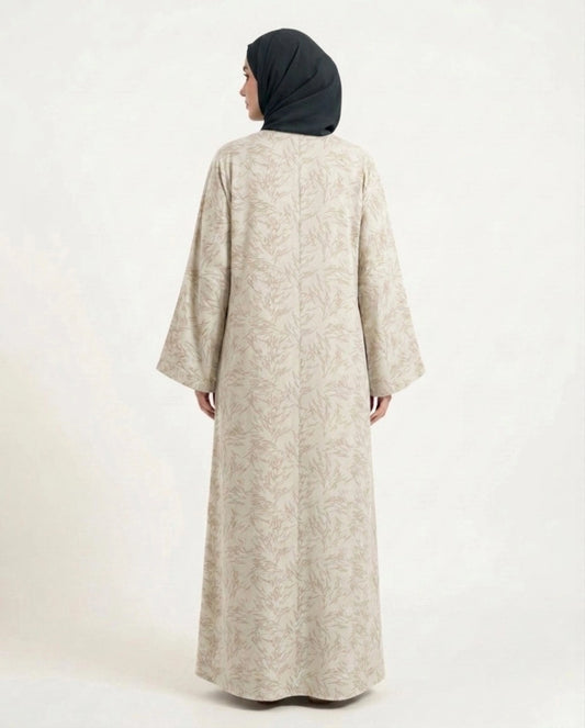 Imported Majestic Printed Off White  Abaya - Front Open