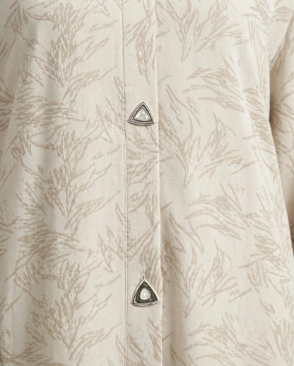 Imported Majestic Printed Off White  Abaya - Front Open