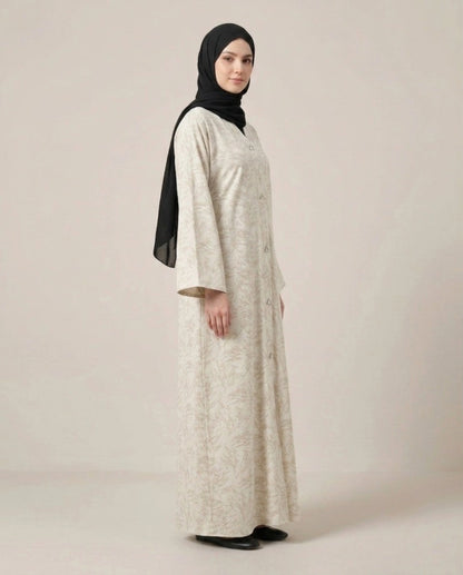 Imported Majestic Printed Off White  Abaya - Front Open