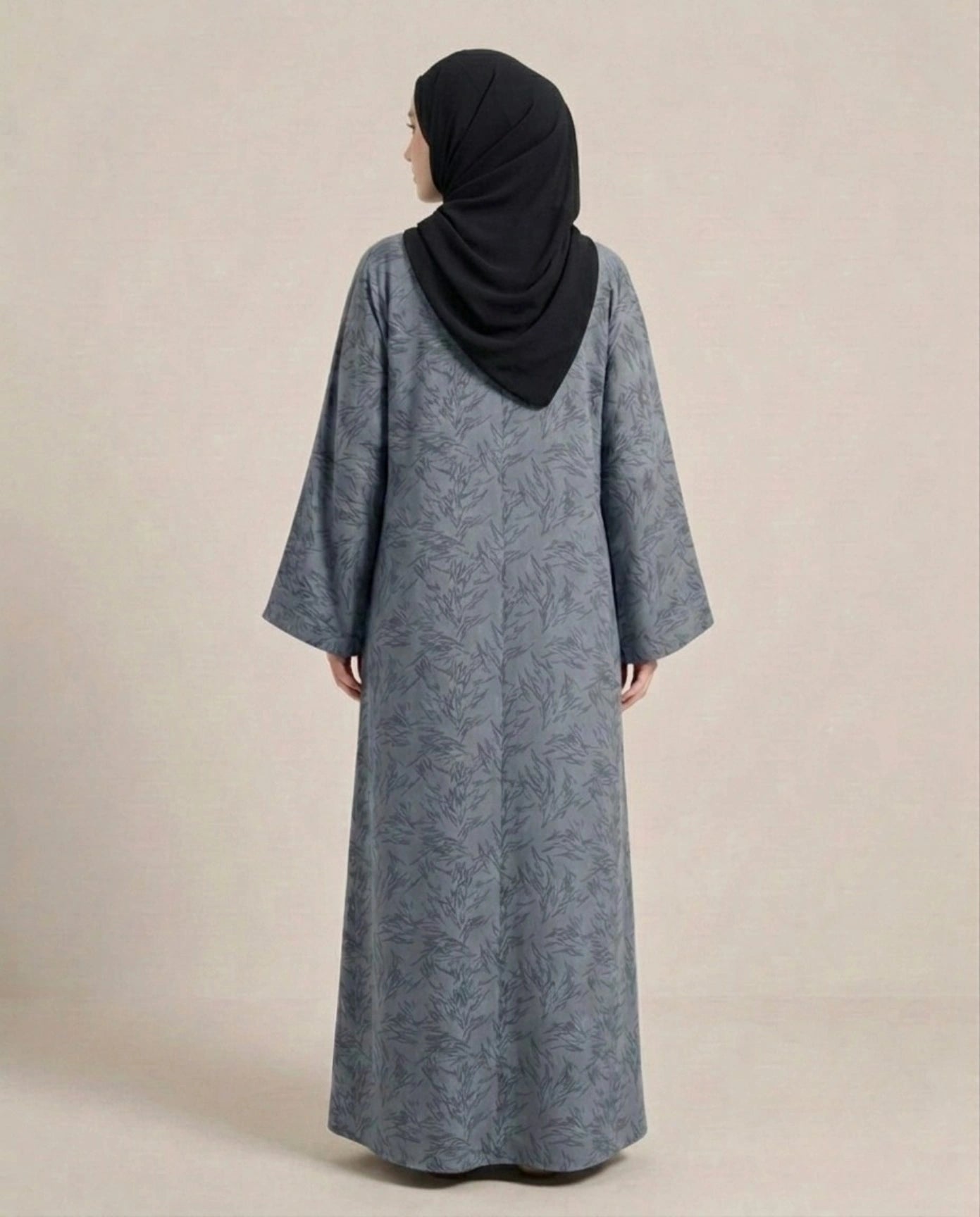 Imported Majestic Printed Light Grey Abaya - Front Open