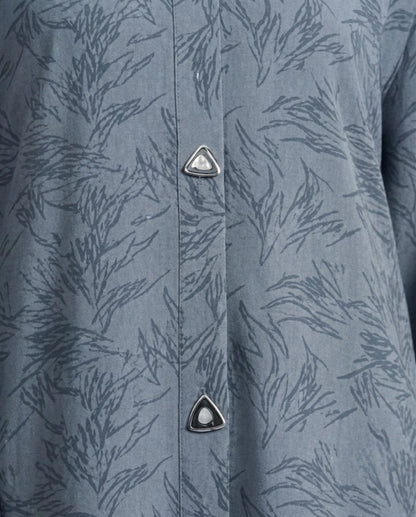 Imported Majestic Printed Light Grey Abaya - Front Open