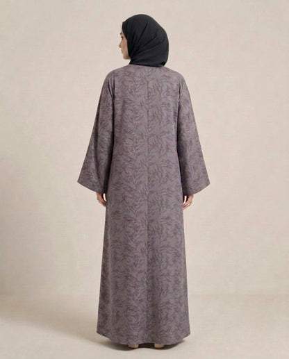 Imported Majestic Printed Wine Abaya - Front Open
