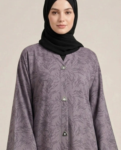 Imported Majestic Printed Wine Abaya - Front Open