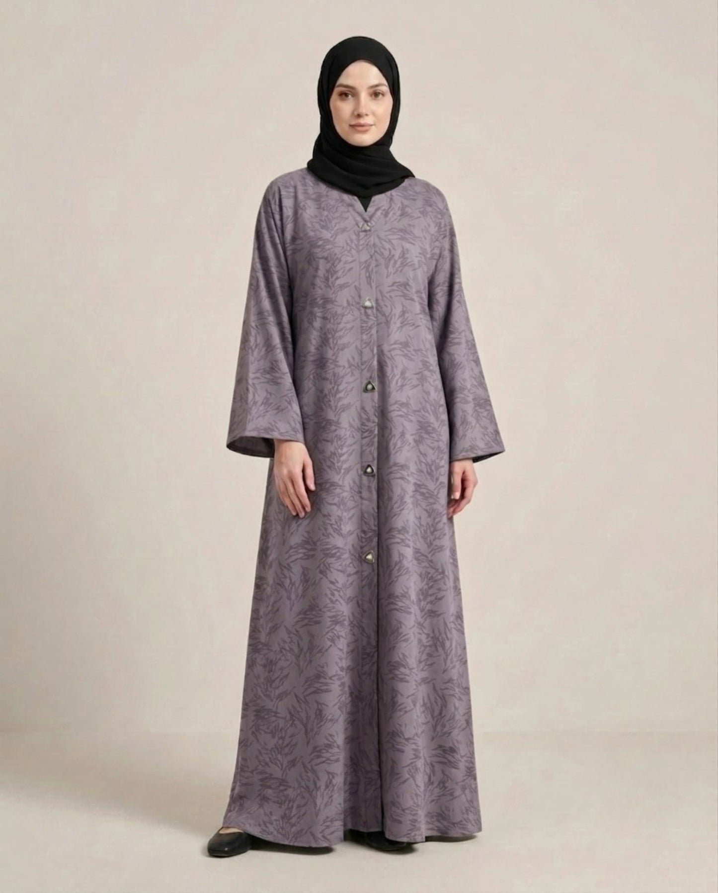 Imported Majestic Printed Wine Abaya - Front Open