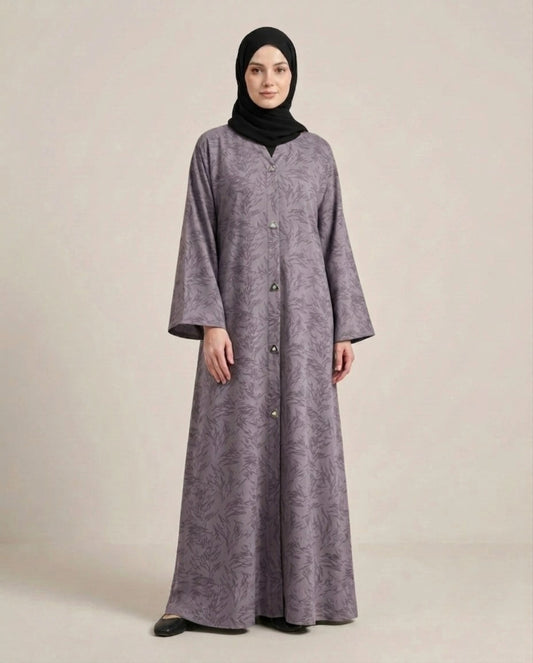 Imported Majestic Printed Wine Abaya - Front Open
