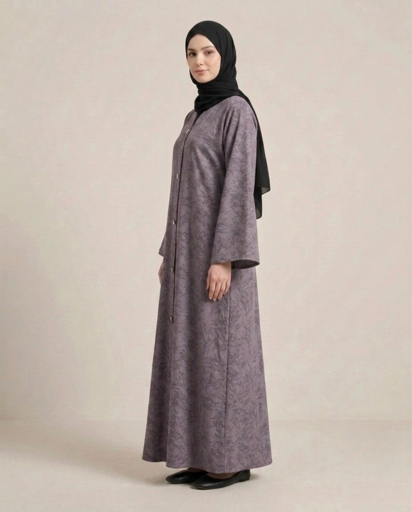 Imported Majestic Printed Wine Abaya - Front Open