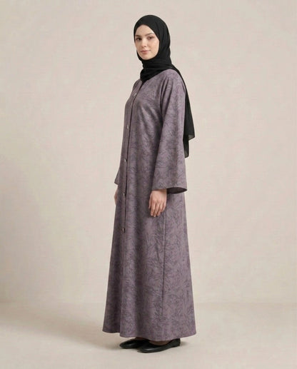 Imported Majestic Printed Wine Abaya - Front Open