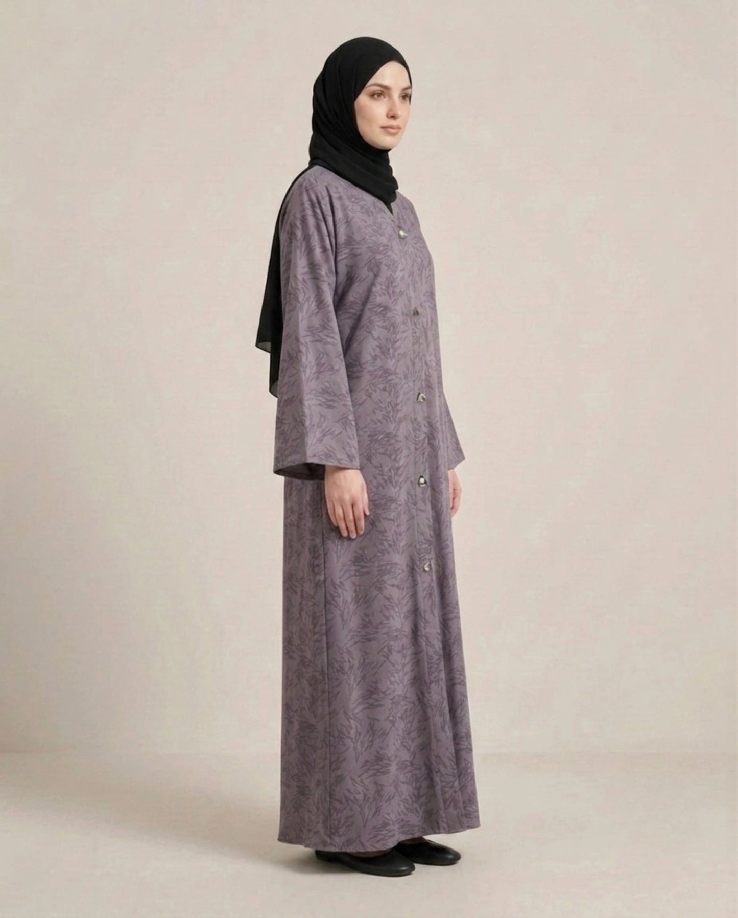 Imported Majestic Printed Wine Abaya - Front Open