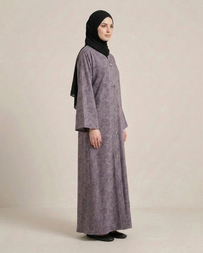 Imported Majestic Printed Wine Abaya - Front Open