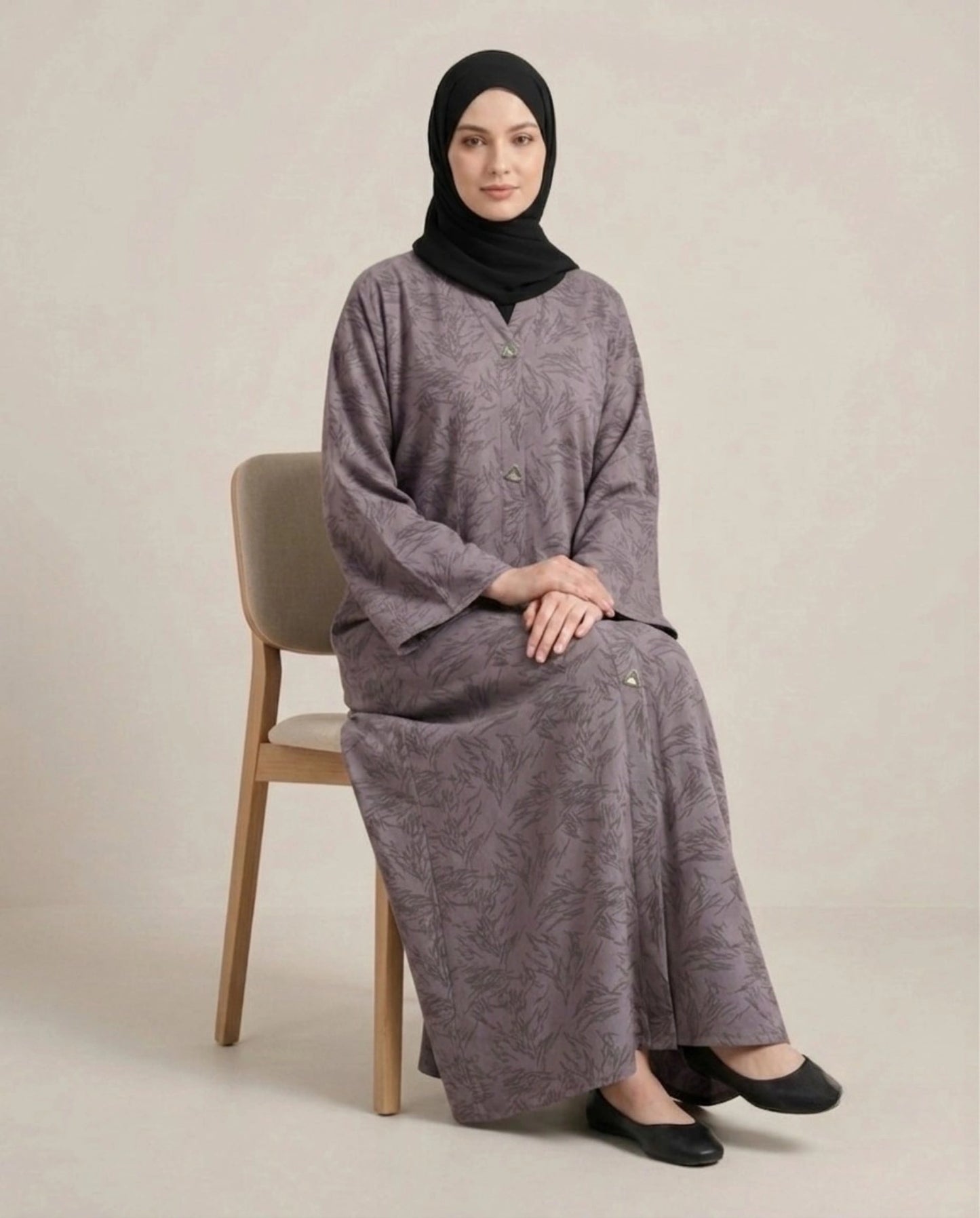 Imported Majestic Printed Wine Abaya - Front Open