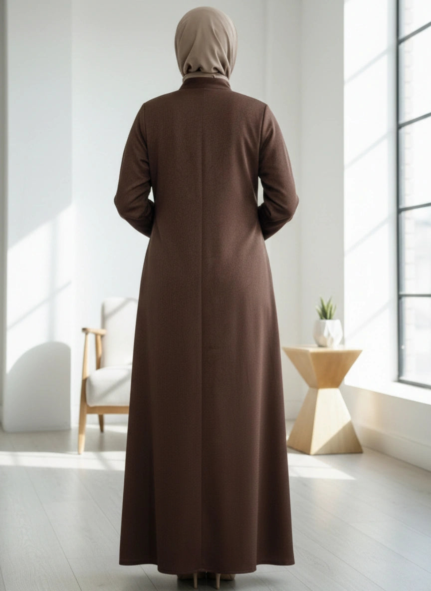 Imported Marbela Brown Abaya - Full Zipper