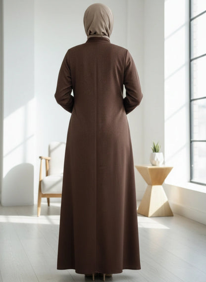 Imported Marbela Brown Abaya - Full Zipper