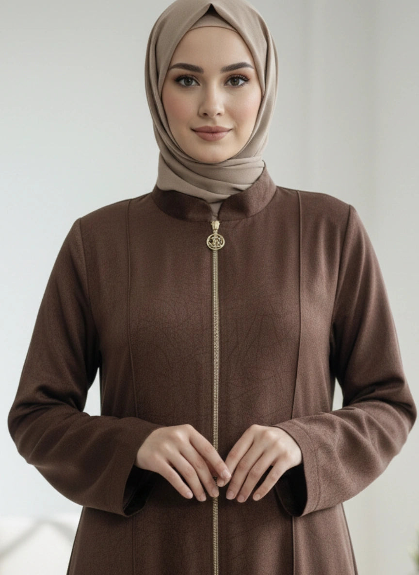 Imported Marbela Brown Abaya - Full Zipper