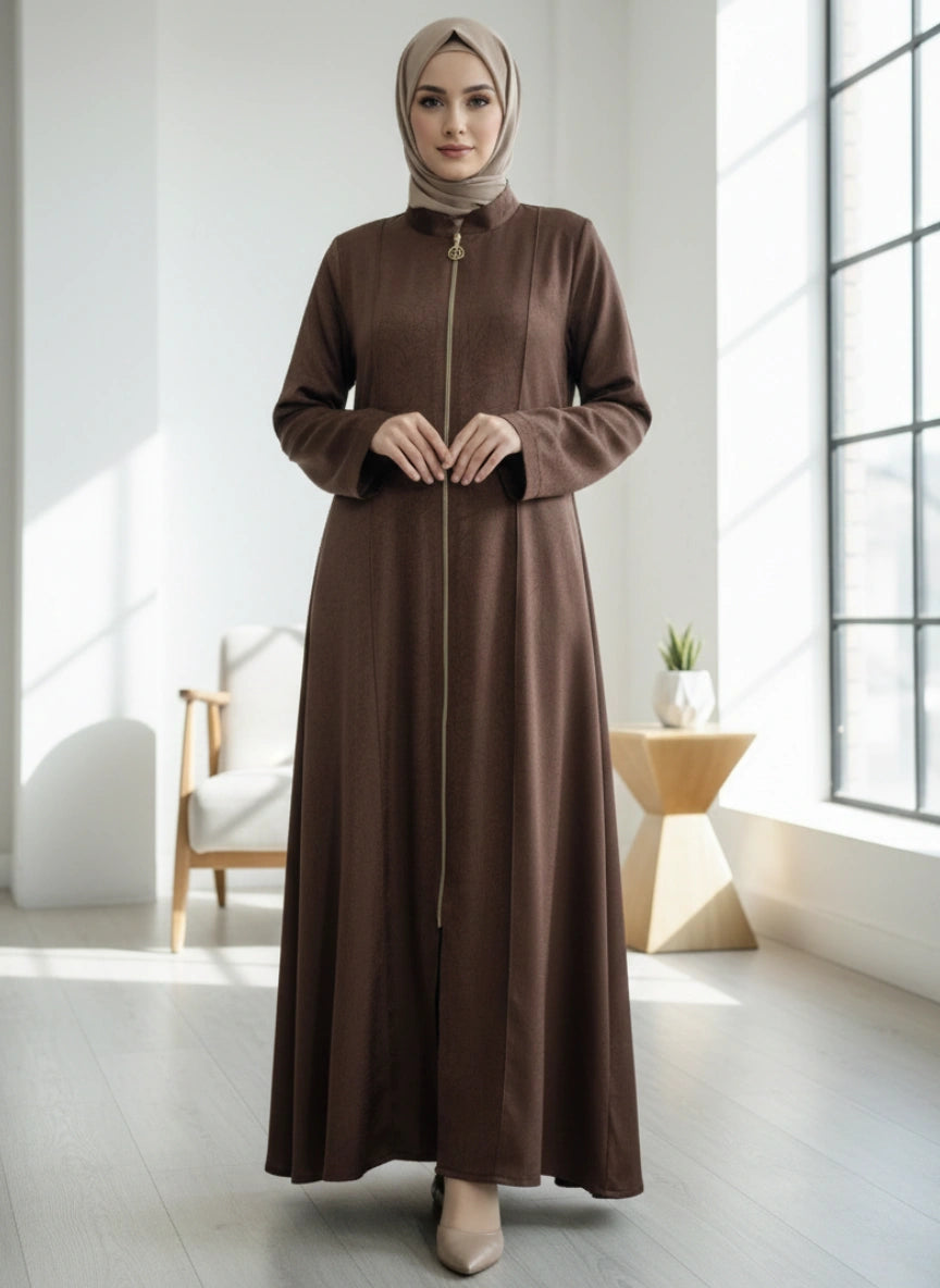 Imported Marbela Brown Abaya - Full Zipper
