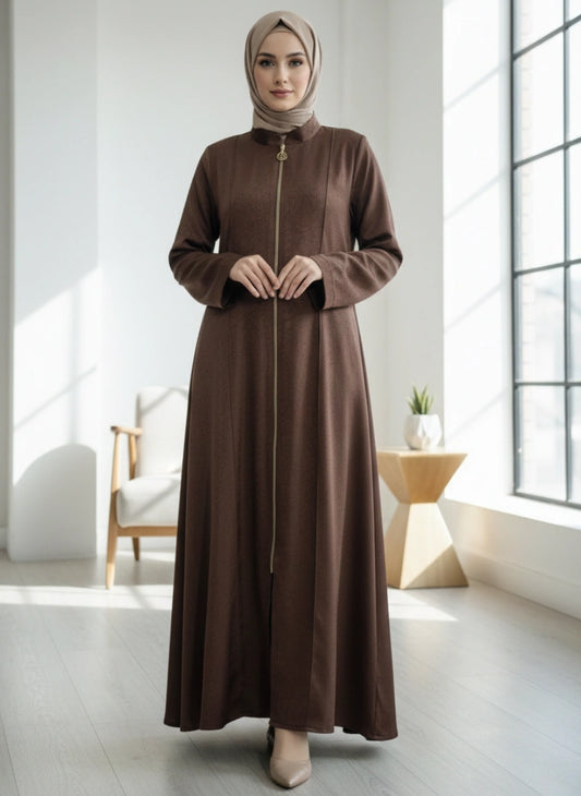 Imported Marbela Brown Abaya - Full Zipper