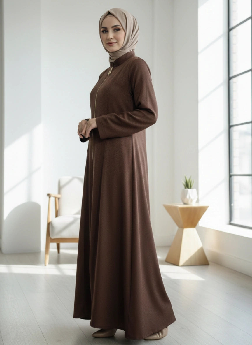 Imported Marbela Brown Abaya - Full Zipper