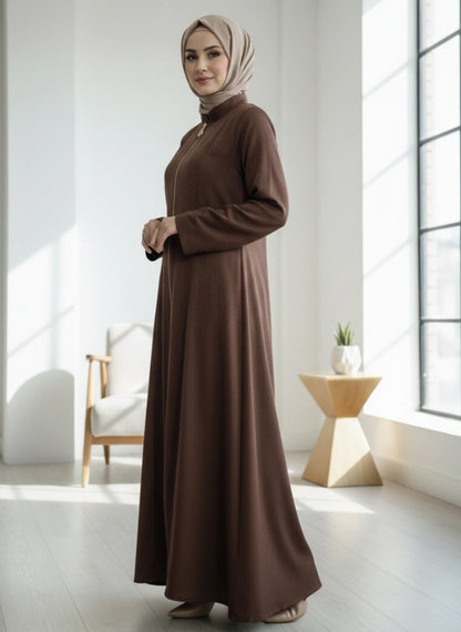 Imported Marbela Brown Abaya - Full Zipper