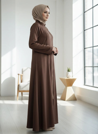 Imported Marbela Brown Abaya - Full Zipper