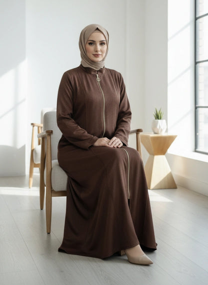 Imported Marbela Brown Abaya - Full Zipper