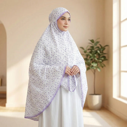 White and Purple Printed Cotton Namaz Makhna