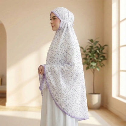 White and Purple Printed Cotton Namaz Makhna