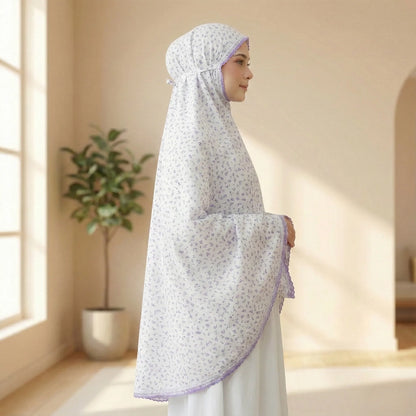 White and Purple Printed Cotton Namaz Makhna