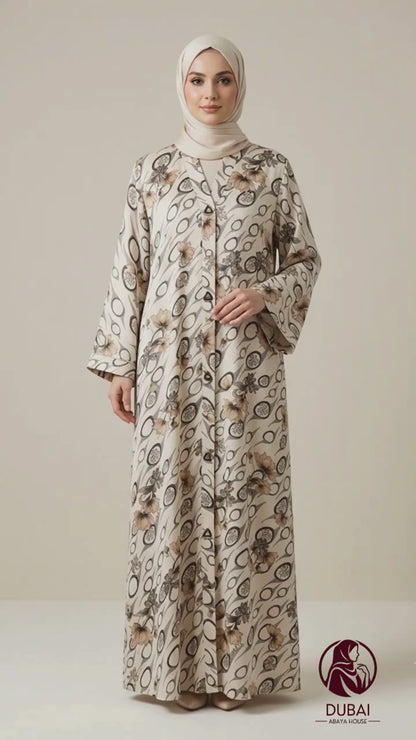 Imported Foil Light Color Jacquard Abaya - Front Open