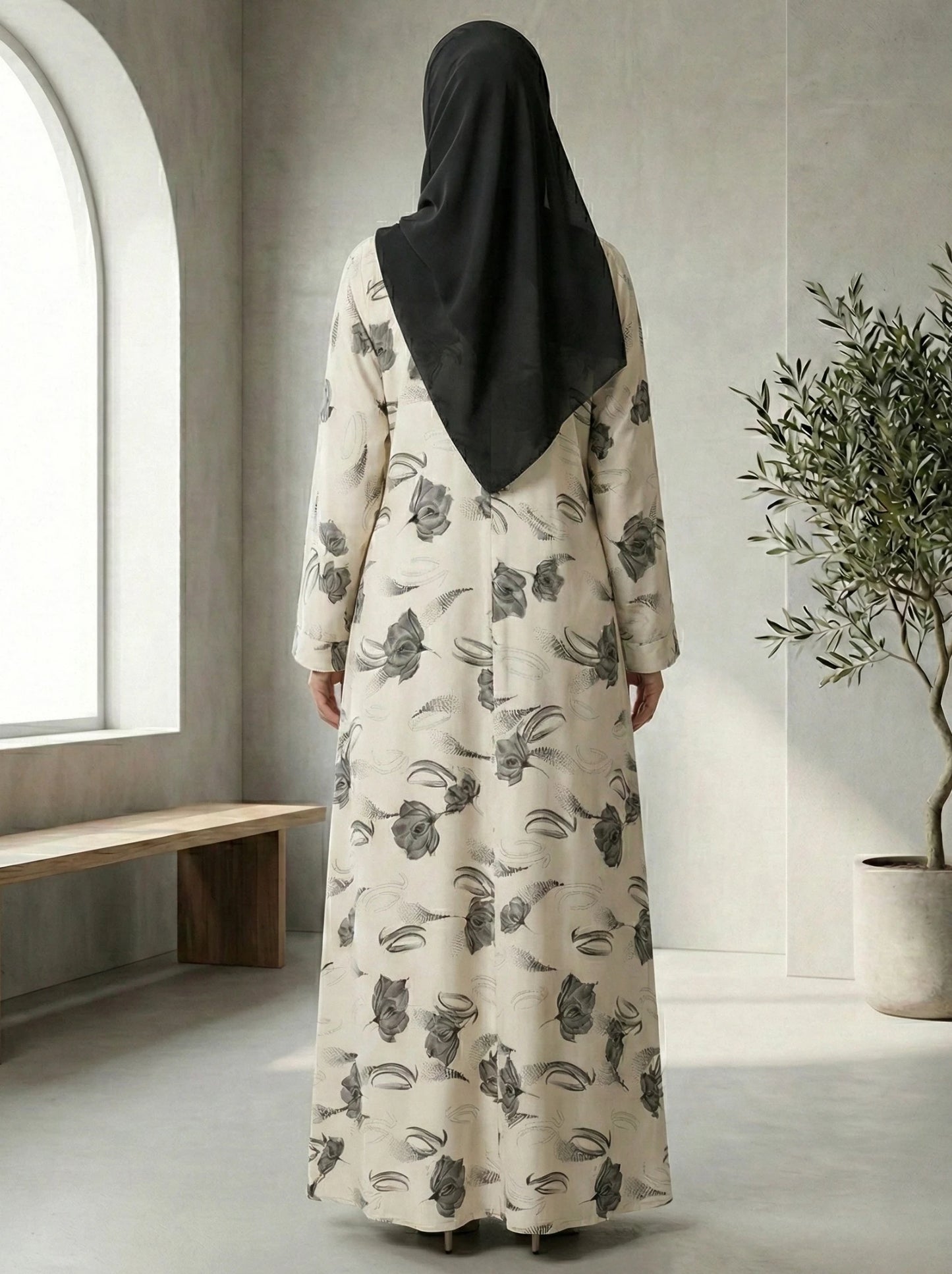 Dubai Imported White Self-Design Abaya - Front Closed
