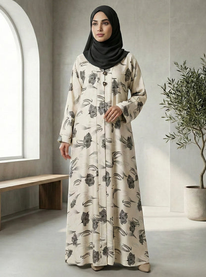 Dubai Imported White Self-Design Abaya - Front Closed