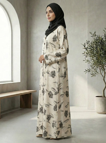 Dubai Imported White Self-Design Abaya - Front Closed