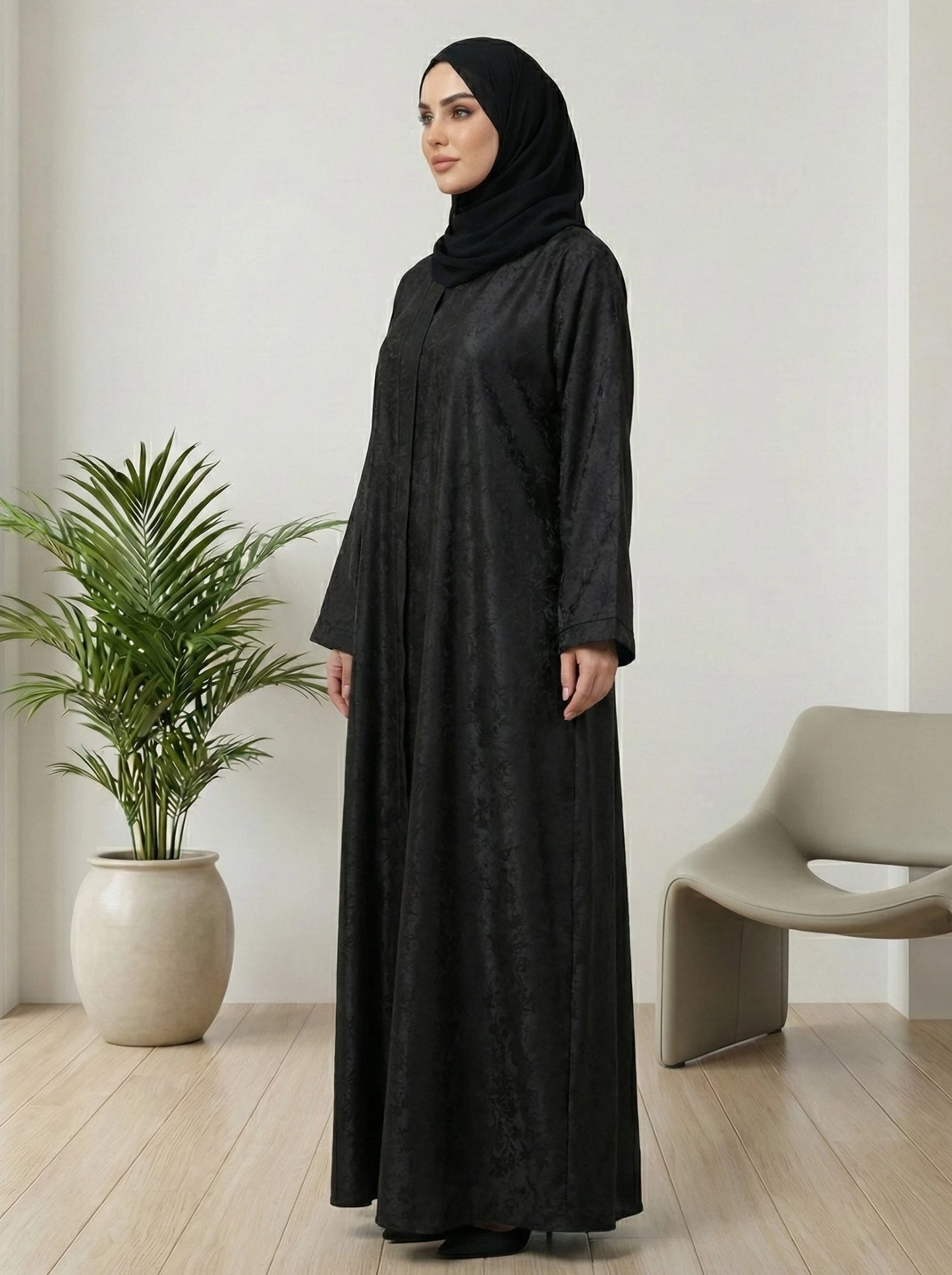 Dubai Imported Self-Textured Front Open Abaya