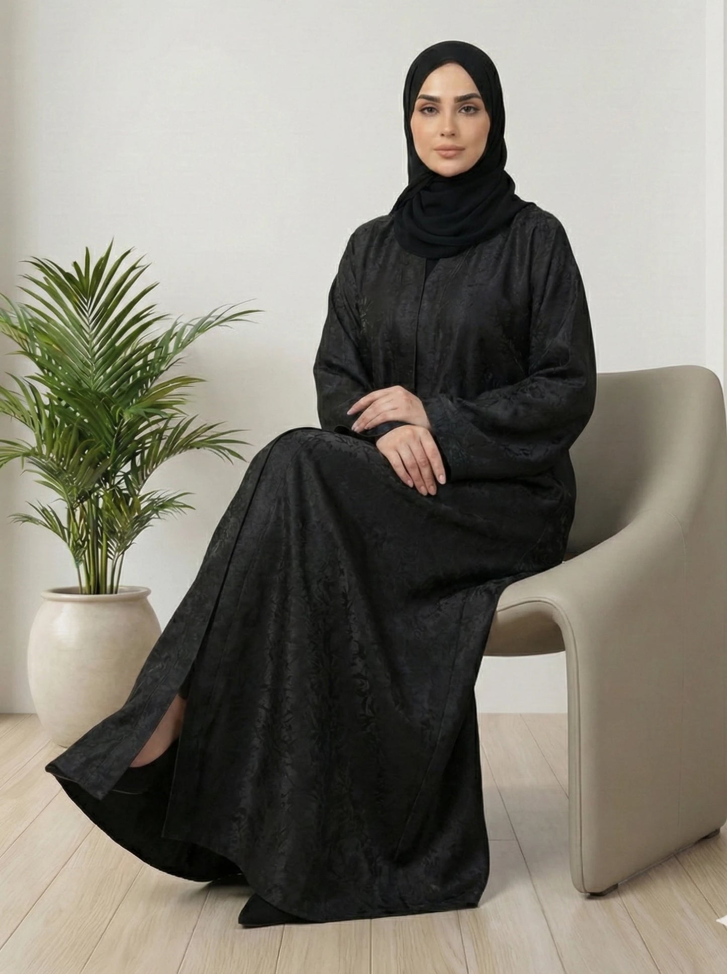 Dubai Imported Self-Textured Front Open Abaya