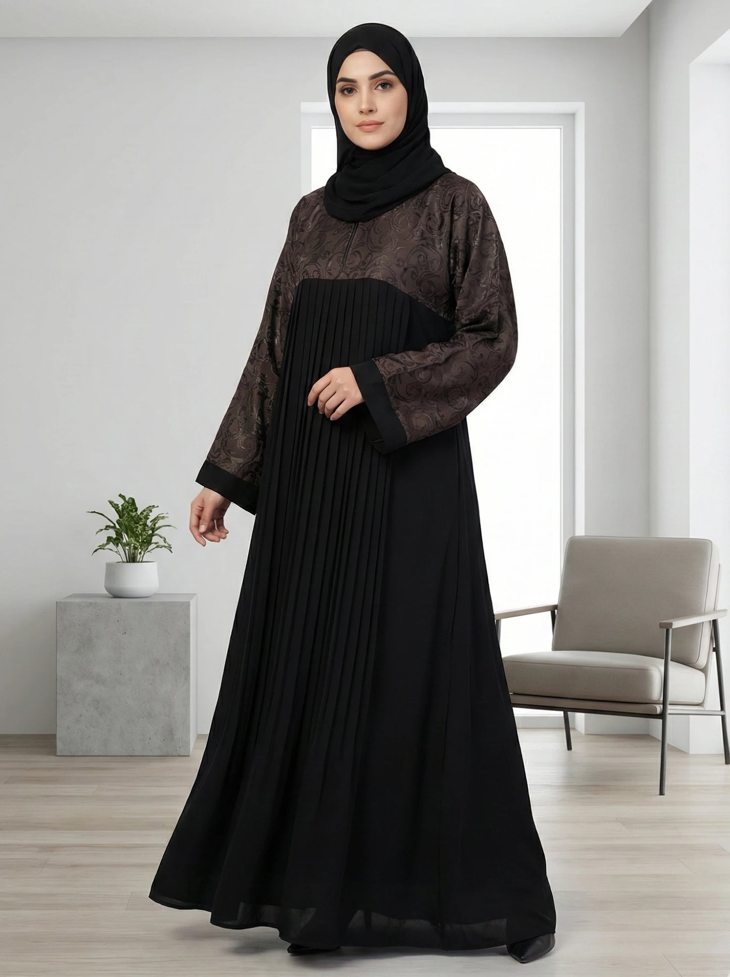 Dubai Imported Jacquard & Pleated Abaya