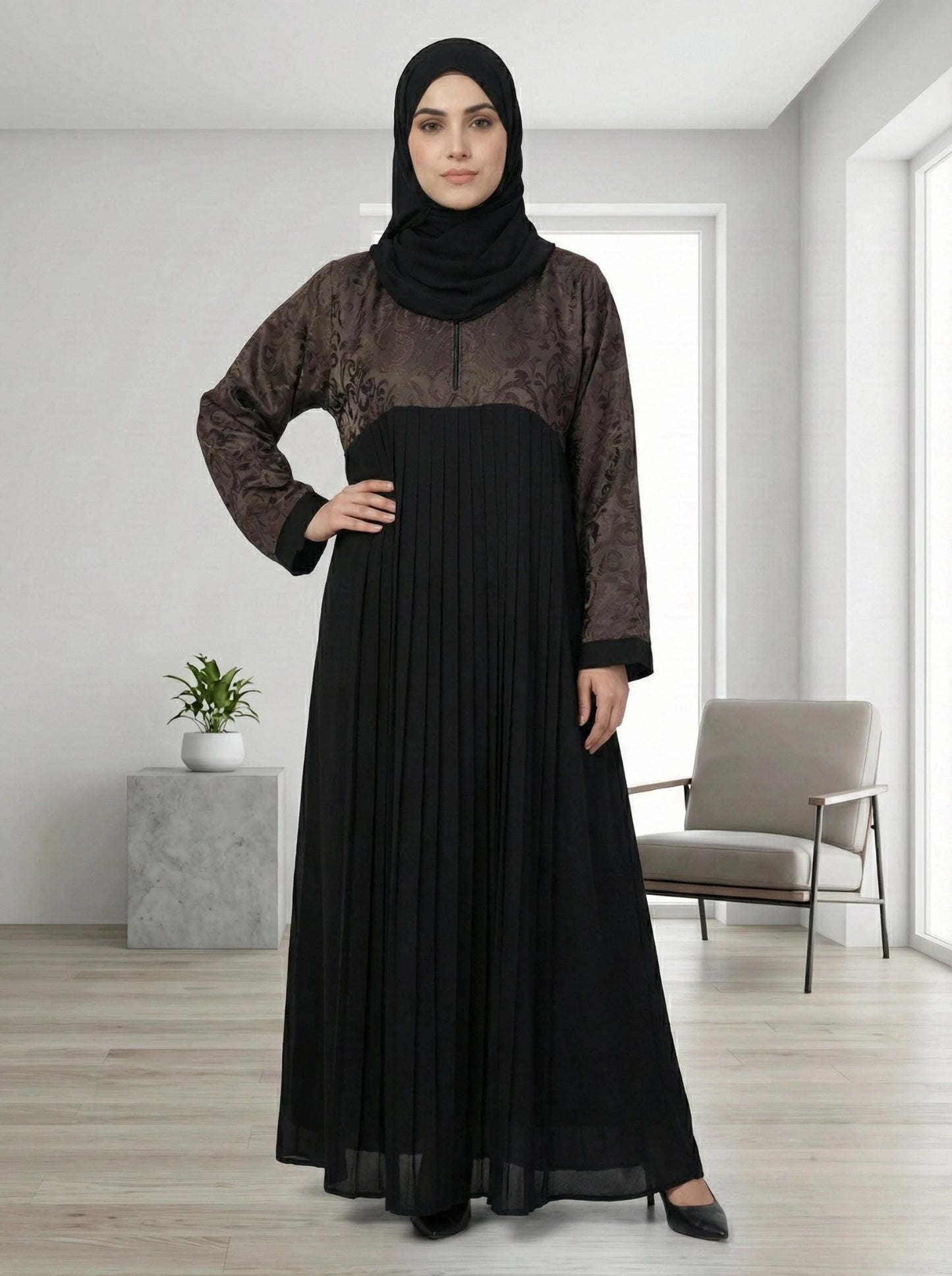 Dubai Imported Jacquard & Pleated Abaya